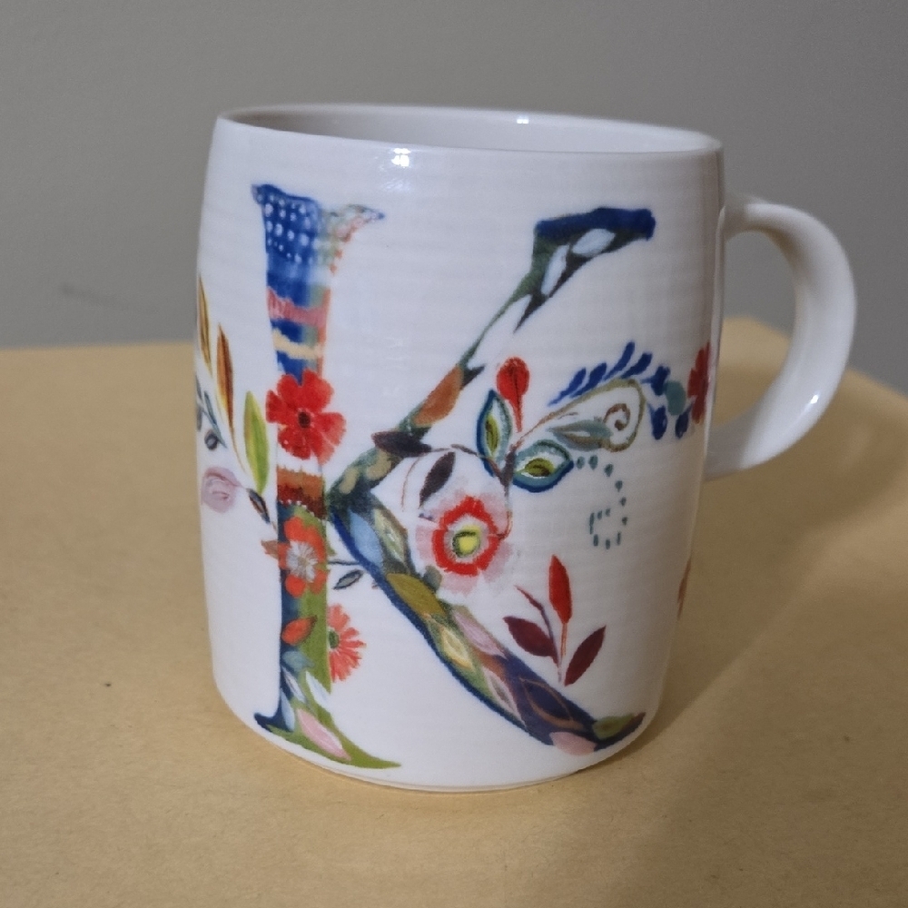 Anthropologie Starla Halfmann Floral 'K' Initial Ceramic Mug - Multicolor
